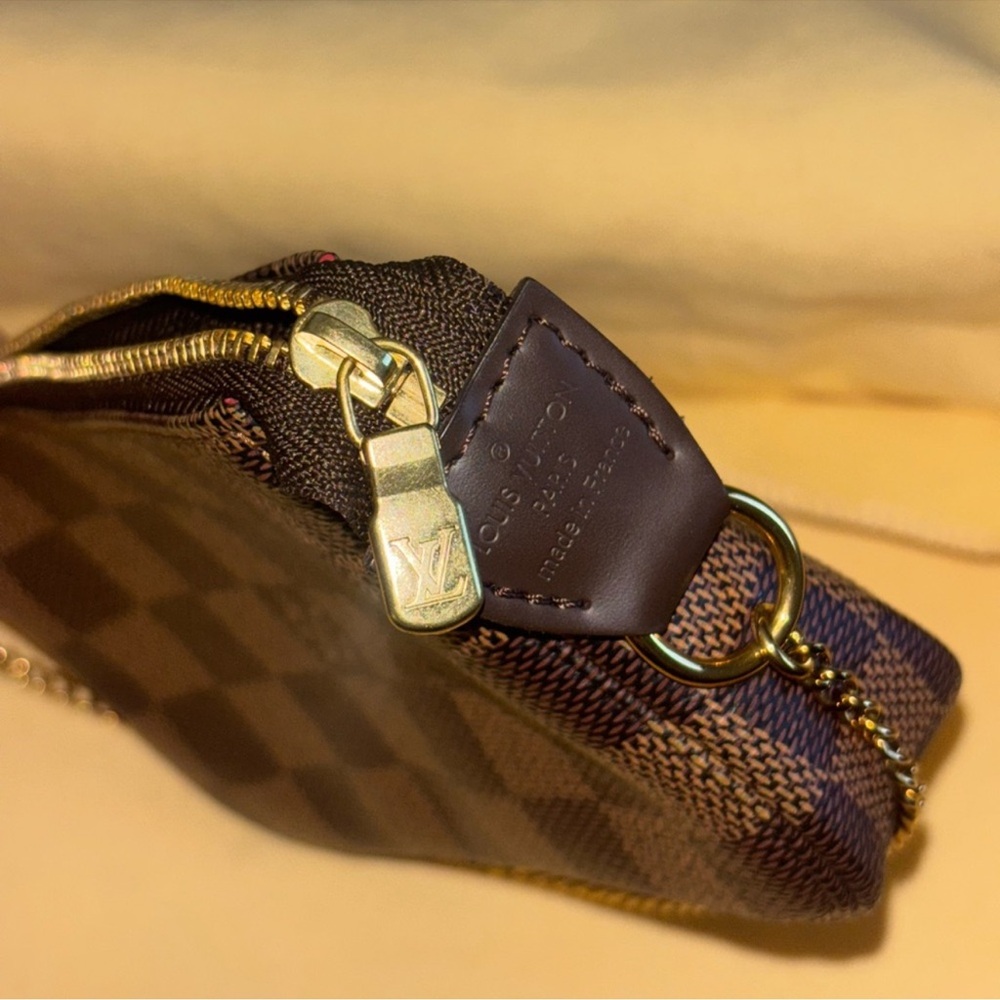Louis Vuitton Brown Damier Mini Pochette with Gold Chain Strap - Picture 3 of 4